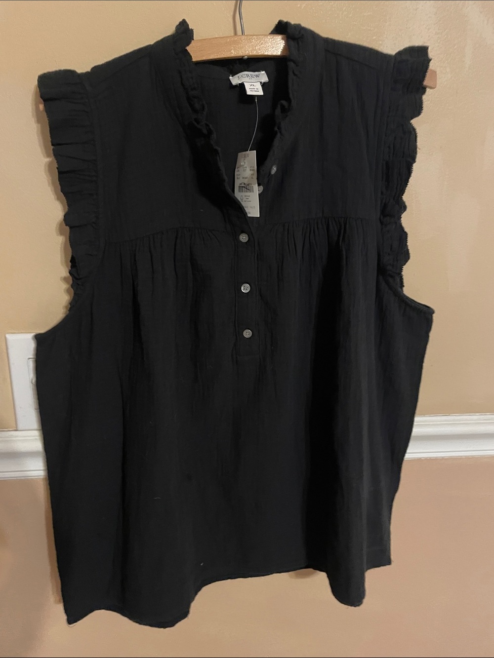 J. Crew Black Ruffled Sleeve Cotton Top